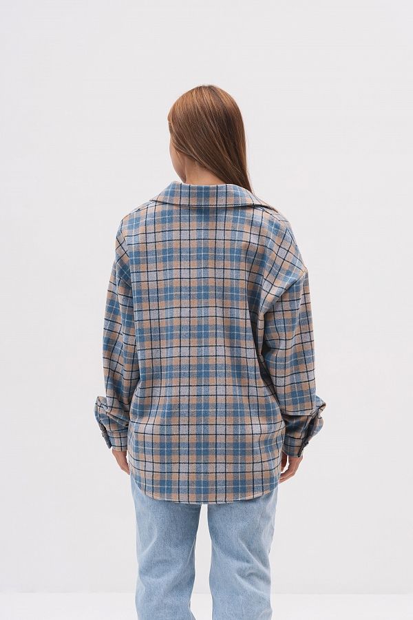 Сорочка в клітинку утеплена блакитно-бежева  МБС400/2 #RU# Рубашка в клетку утепленная голубовато-бежевая  МБС400/2 № 4