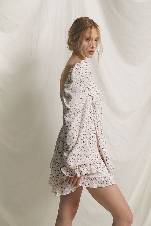 Сукня з софту подвійна спідниця молочна в мілкі квіти - №2