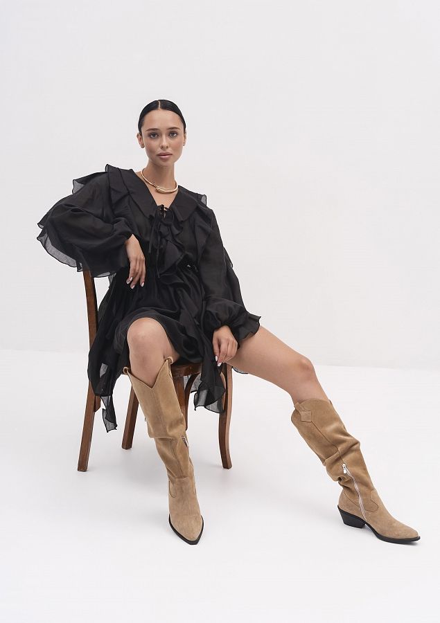 Сукня вуаль з воланами довгий рукав чорна SVDR/02 № 5