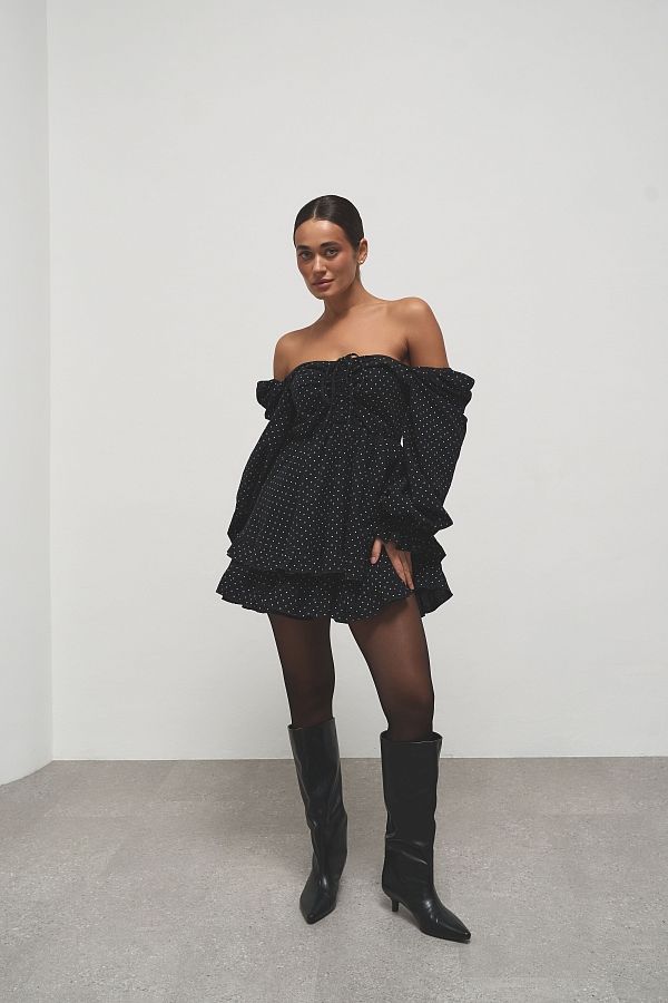 Сукня з подвійною спідницею чорна в горох D0923/16 № 2