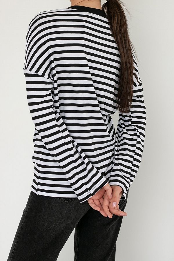 Лонгслів у смужку чорний (чорний комір) КС0123 #RU# Лонгслив черная полоска КС0123 № 6