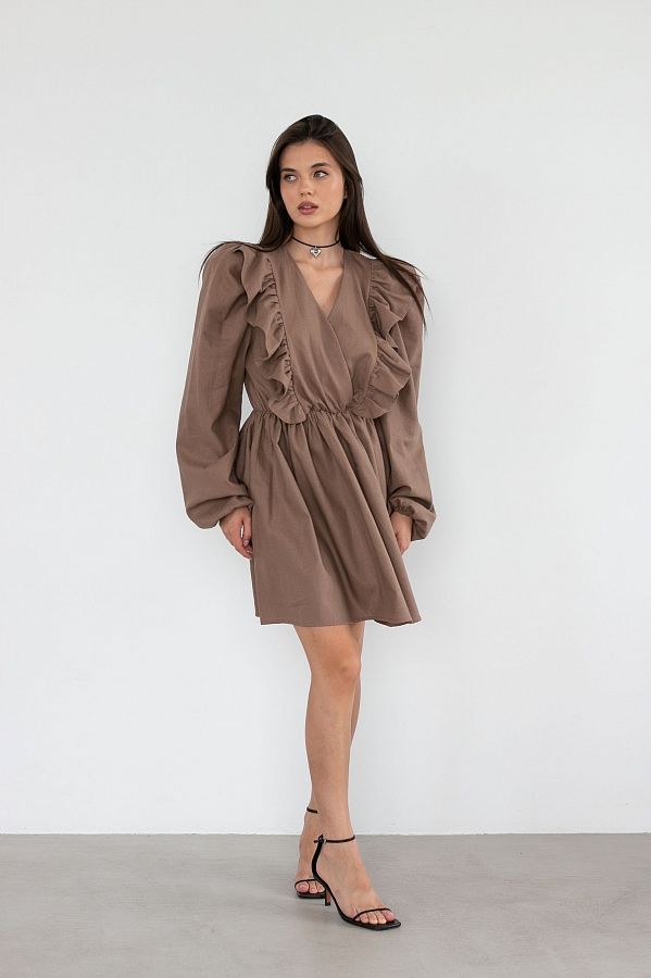 Сукня льон з воланами коричневий VL3032/2 № 2
