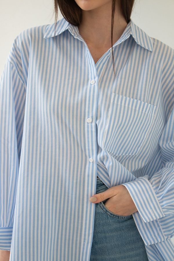 Сорочка котонова класична у смужку блакитна МБСЧ001/8 #RU# Рубашка котоновая классическая в полоску голубая МБСЧ001/8 № 3