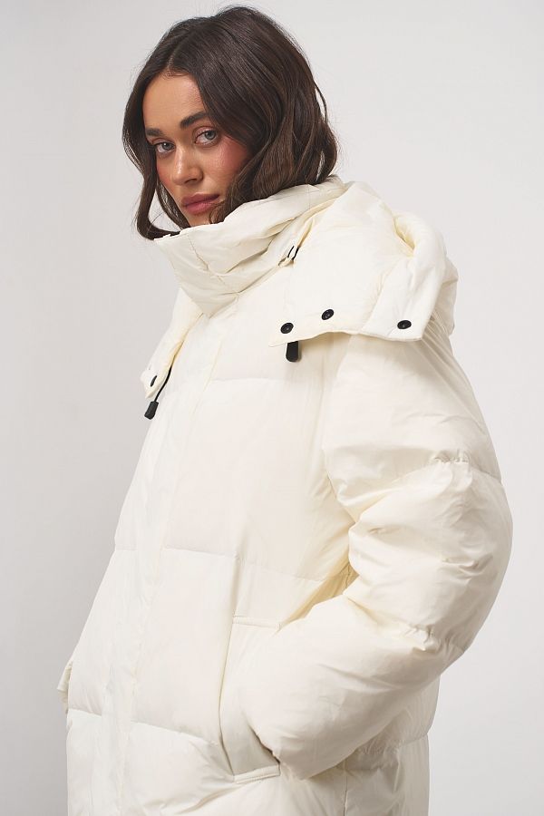 Пуховик довгий з капюшоном молочний PUH/2 #RU# Пуховик длинный с капюшоном молочный PUH/2 № 2