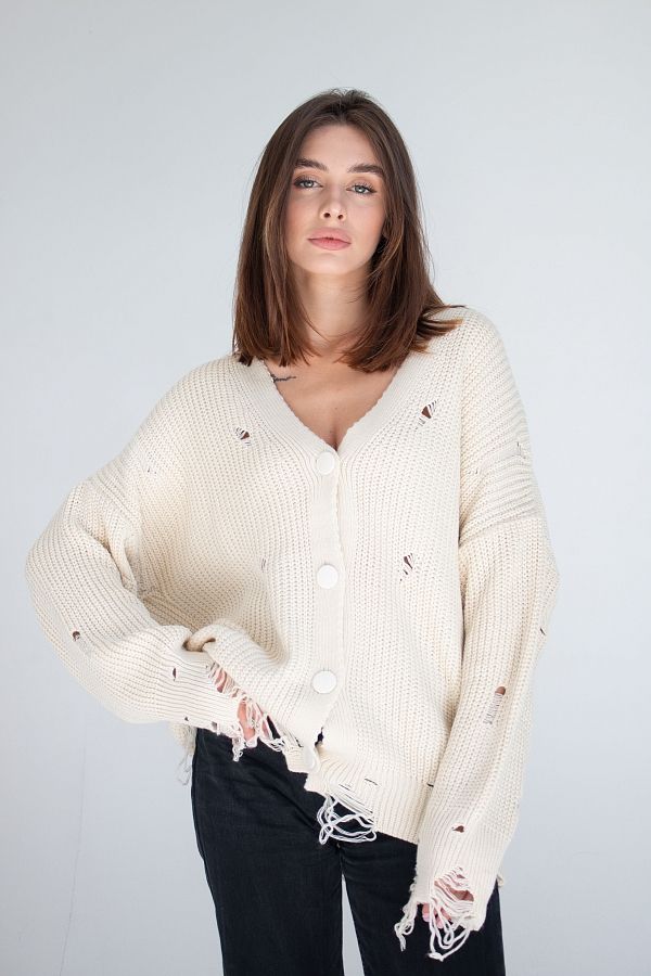 Кардиган на ґудзиках молочний CR-27013/3 #RU# Кардиган на пуговицах молочный CR-27013/3 № 1
