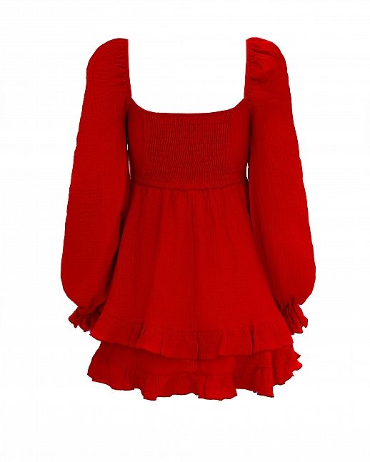 Сукня міні муслінова з рюшами червона - №2