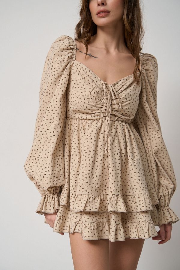 Сукня з подвійною спідницею бежевий в квіти D0923/1/21 № 4