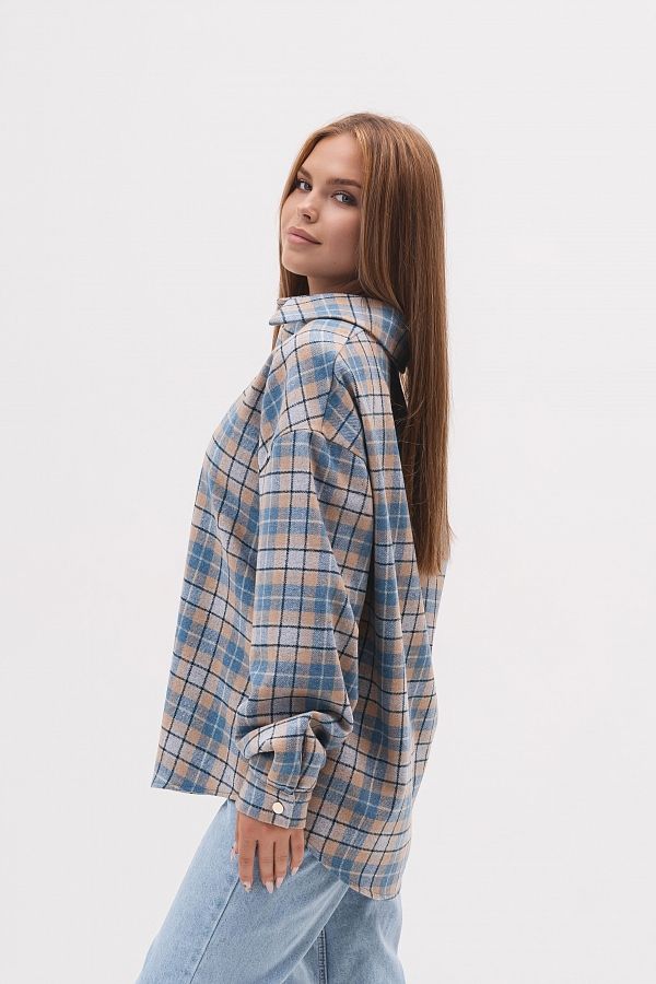 Сорочка в клітинку утеплена блакитно-бежева  МБС400/2 #RU# Рубашка в клетку утепленная голубовато-бежевая  МБС400/2 № 3