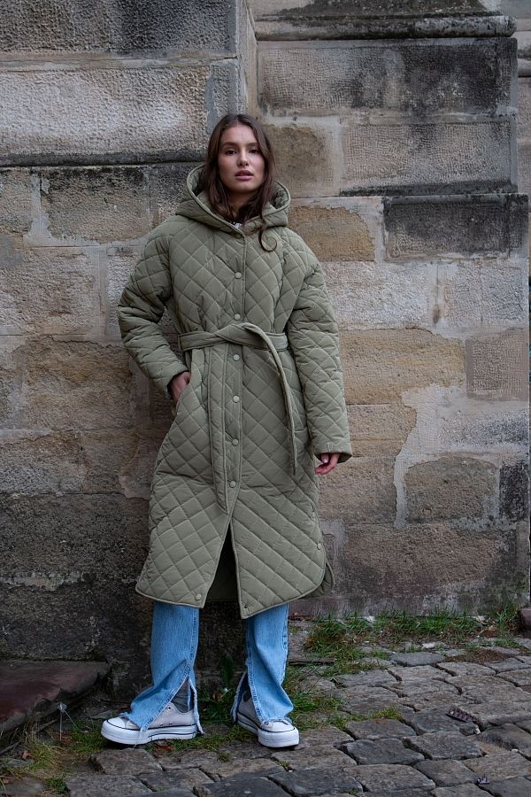 Куртка подовжена з капюшоном на кнопках оливкова К0922/1 #RU# Куртка удлиненная с капюшоном на кнопках оливковая К0922/1 № 1