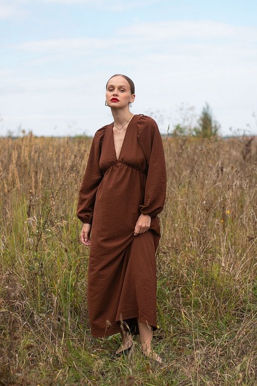 Сукня максі з відкритою спиною темно-коричневий