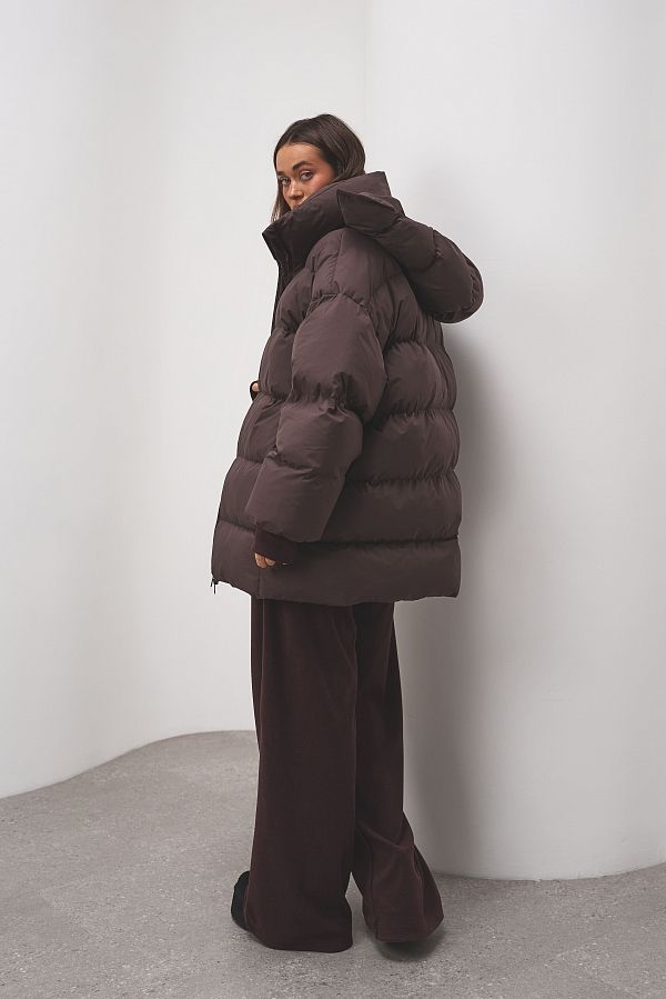 Пуховик зимовий подовжений коричневий KZR25POD/1 #RU# Пуховик зимний однотонный удлиненный коричневый KZR25POD/1 № 5