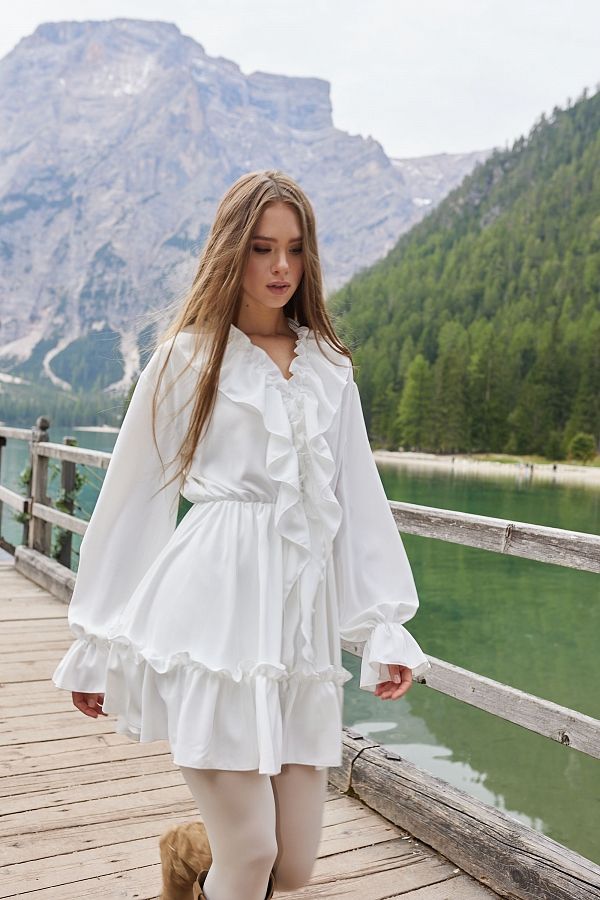 Сукня міні з воланами біла 13551 № 1