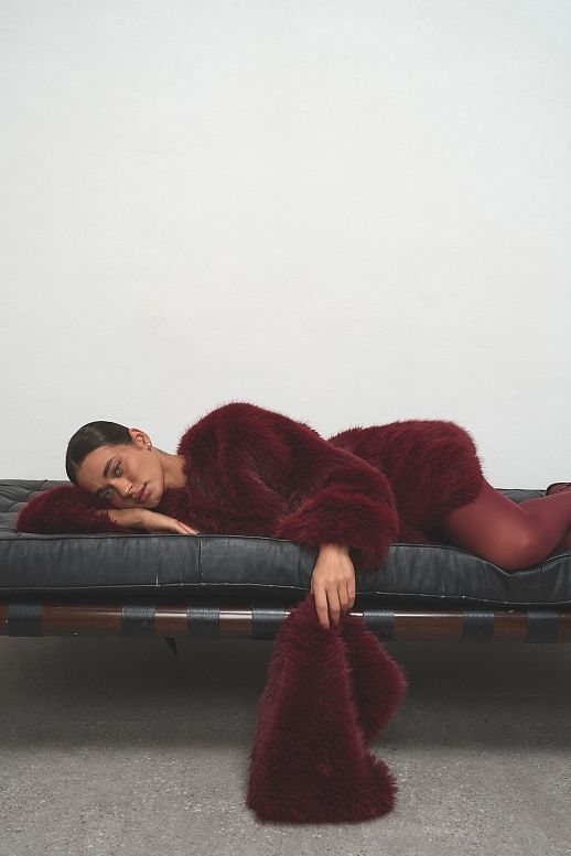 Шубка подовжена еко-норка бордова - №2