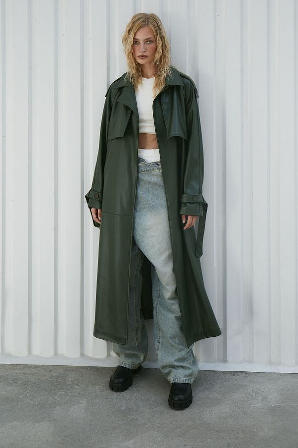 Тренч з екошкіри на замші темно-зелений С0321/8 #RU# Тренч из экокожи темно-зеленый С0321 (Нет в наличии) С0321/8 № 1