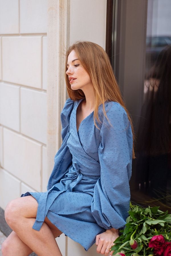 Сукня на запах з подвійною спідницею блакитна D0823/6 № 3