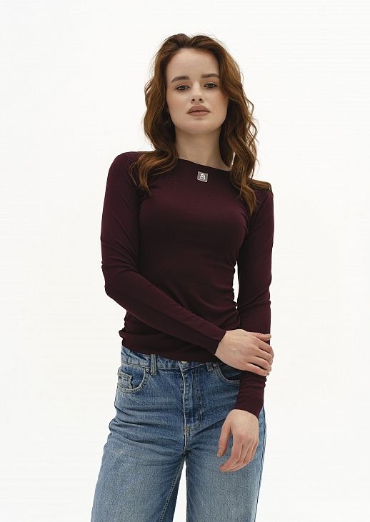 Лонгслів приталений бордовий - №2