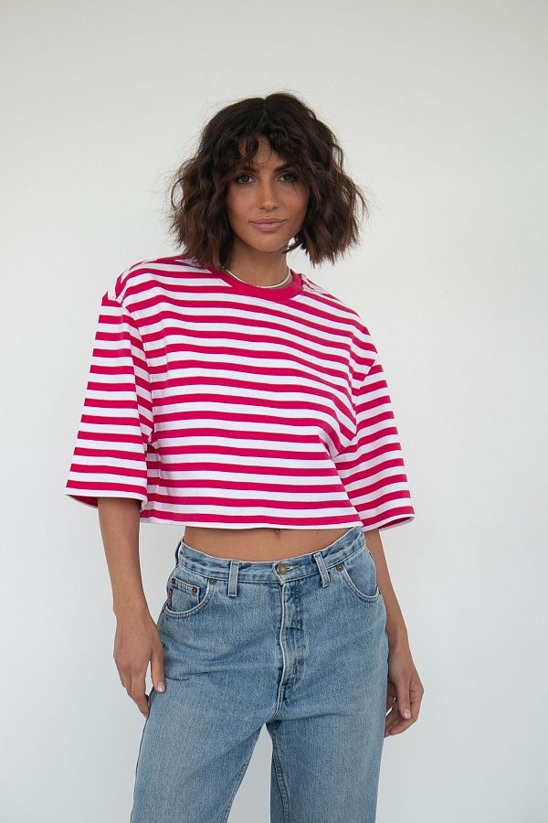 Футболка вкорочена у смужку рожева TR30282/1 #RU# Футболка укороченная в полоску розовая TR30282/1 № 3