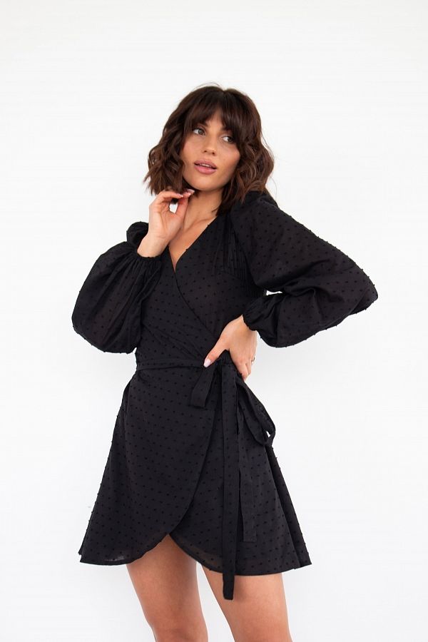 Сукня на запах з подвійною спідницею чорна D0823/5 № 5