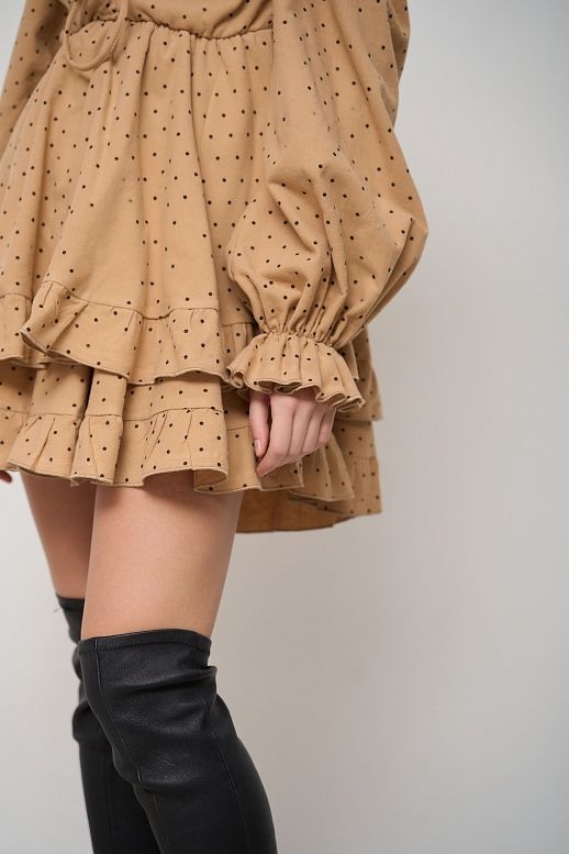 Сукня з подвійною спідницею темно-бежева в чорний горох - №2