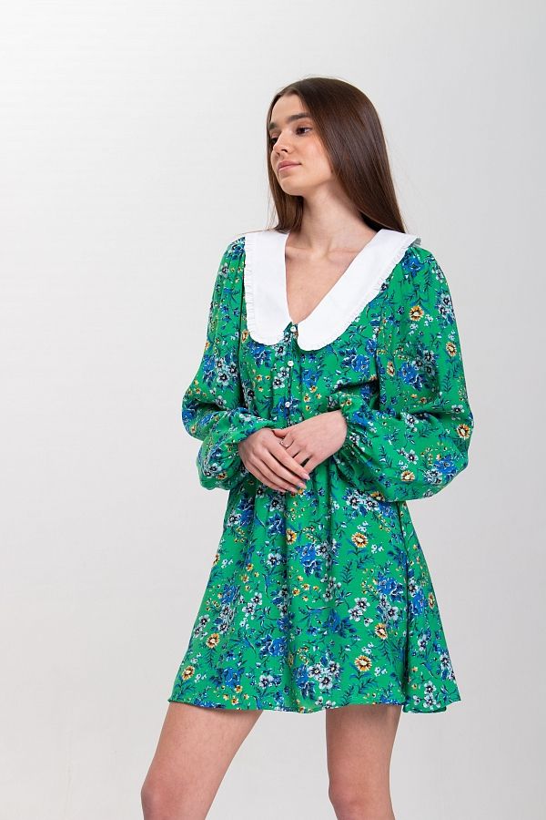 Сукня міні з білим коміром зелена D0423/3 № 5