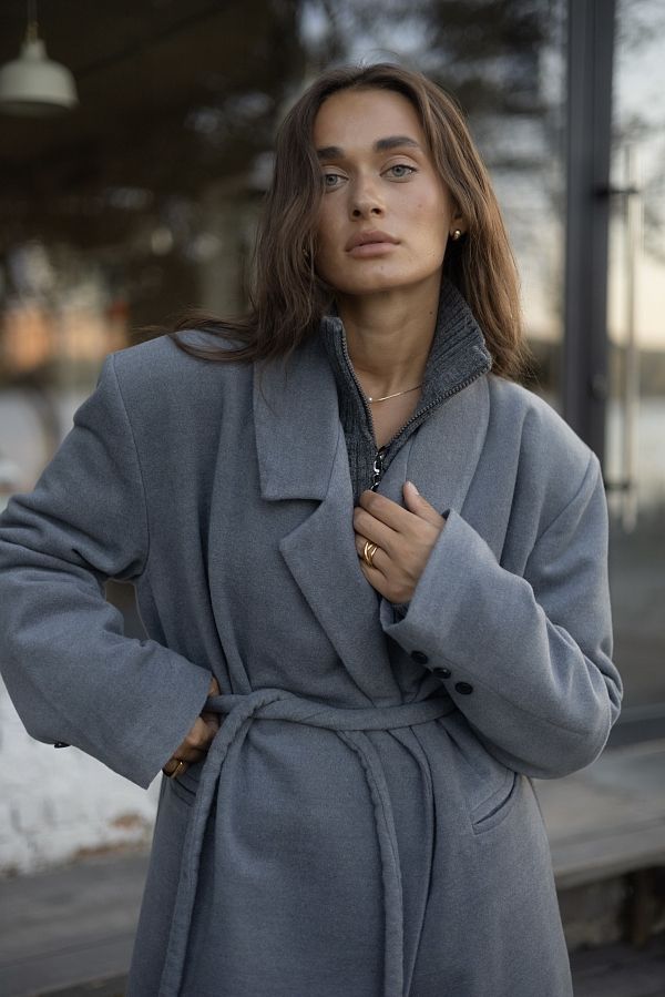 Пальто пояс-шнурок сіре 240927/1 #RU# Пальто пояс-шнурок серое 240927/1 № 1