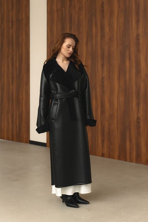 Дублянка максі чорна з чорним коміром - №2