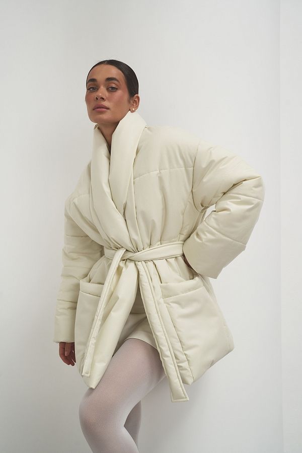 Пуховик подовжений під пояс преміум молочний PUHPRK01/03 #RU# Пуховик удлиненный под пояс премиум молочный PUHPRK01/03 № 1