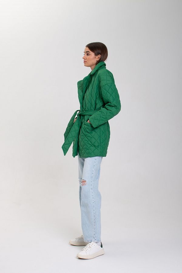 Куртка стьобана на кнопці з поясом зелена МБКТ001/3 #RU# Куртка стеганая на кнопке с поясом зеленая МБКТ001/3 № 3