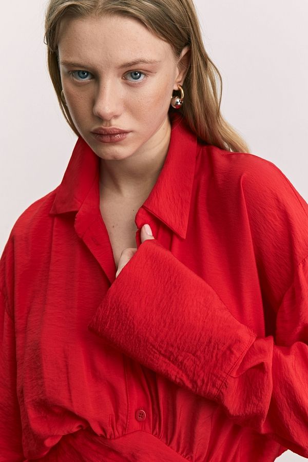 Сукня-сорочка на ґудзиках жатка червона МБПЛ005-1/1 № 5