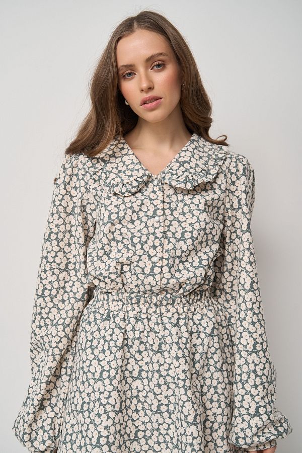 Костюм з бавовни сорочка та спідниця темно-зелений МБКТ002 № 3