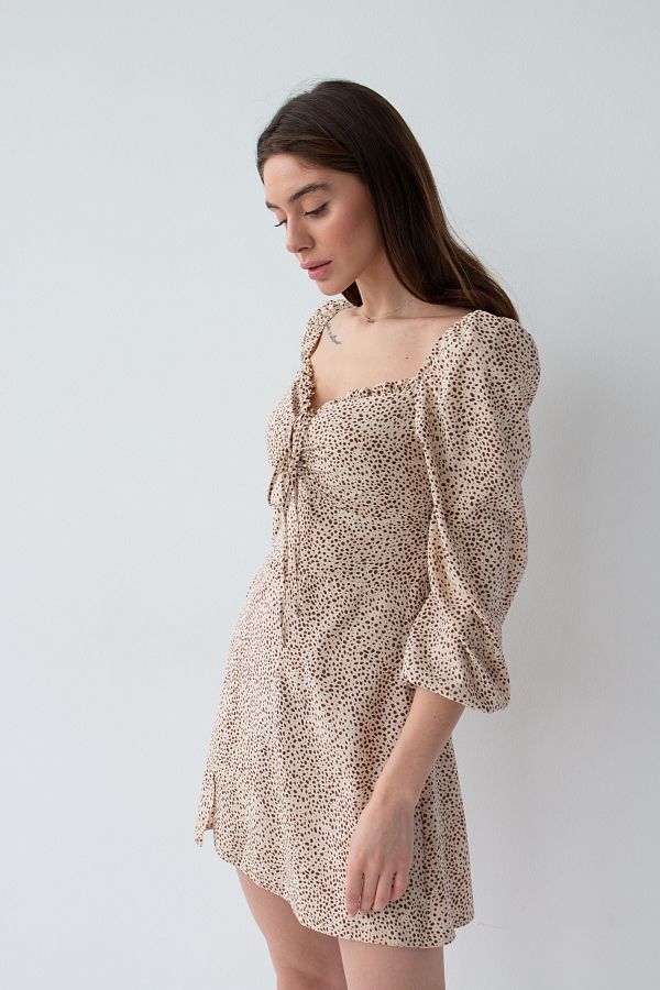 Сукня міні з роспіркою бежевий в крапочку D0321/15 № 2