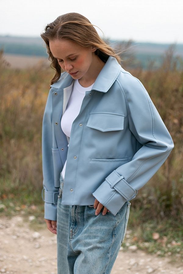 Тренч короткий екошкіра на замші блакитний МБКТ010/5 #RU# Тренч короткий экокожа на замше голубой МБКТ010/5 № 4
