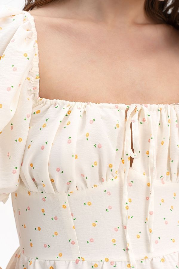 Сукня міні короткий рукав молочна в дрібні квіти ССКР/1 № 4