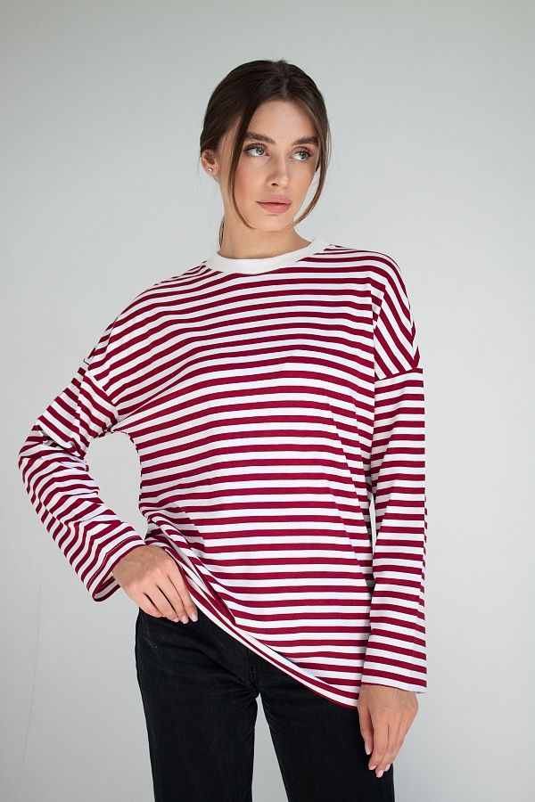Лонгслів у смужку бордовий MBKC004/3 #RU# Лонгслив в полоску бордовый MBKC004/3 № 2