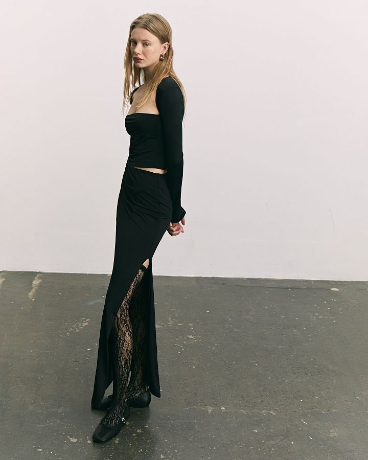 Костюм лонгслів+спідниця чорний KS2123 #RU# Костюм лонгслив+юбка черный KS2123 № 2