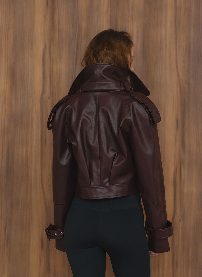 Тренч вкорочений з екошкіри бордовий KTRP/04 № 4