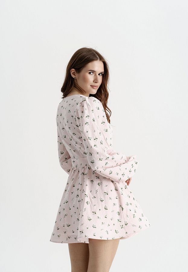 Сукня з білим комірцем пудрова в зелені букети МБПЛ 14.08 № 4