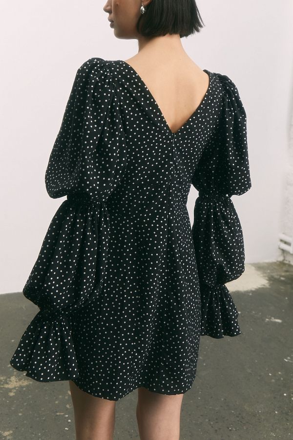 Сукня з софту з пишними рукавами чорна в великий горошок Д0121 № 4