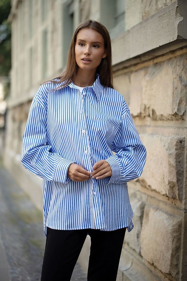 Сорочка oversize синя смужка one size МБСЧ001/1 #RU# Рубашка в полоску oversize синяя МБСЧ001/1 № 1