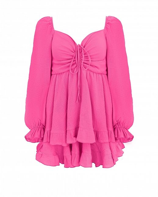 Сукня міні муслінова з рюшами рожева