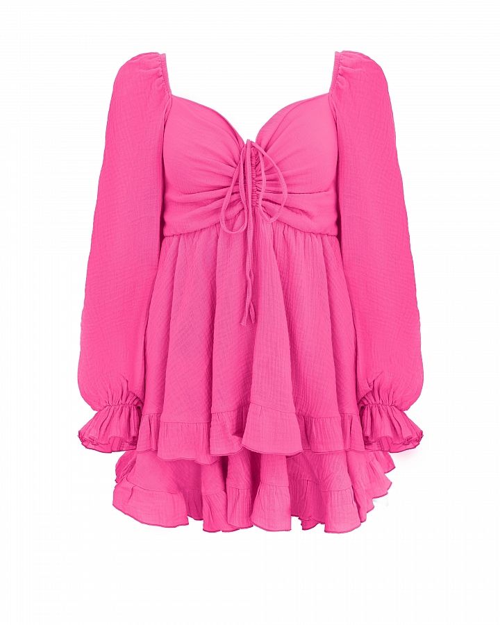 Сукня міні муслінова з рюшами рожева D0923 № 1