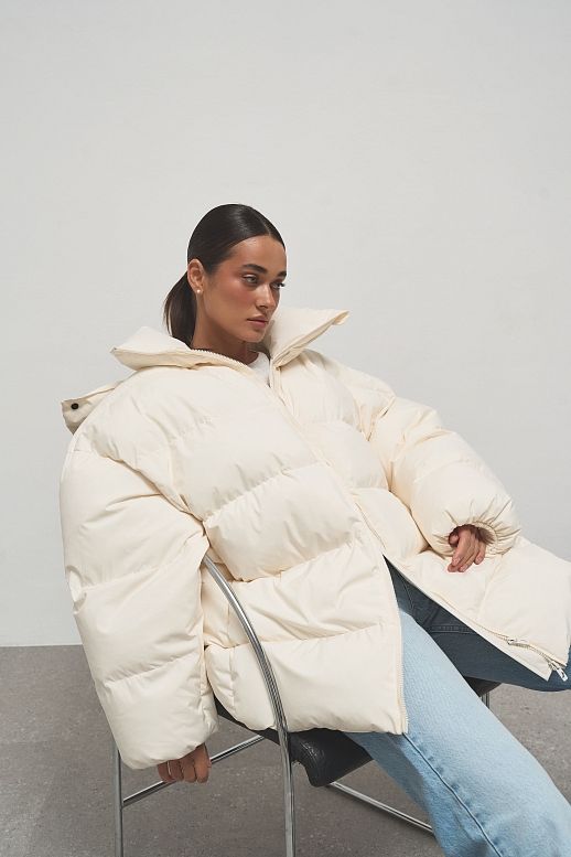 Пуховик зимовий подовжений сметанковий - №2