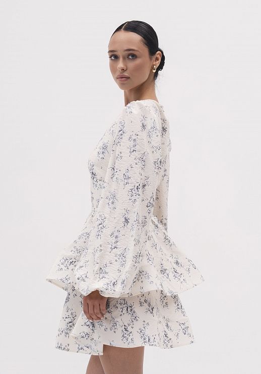 Сукня креш-софт довгий рукав молочний в чорні квіти - №2