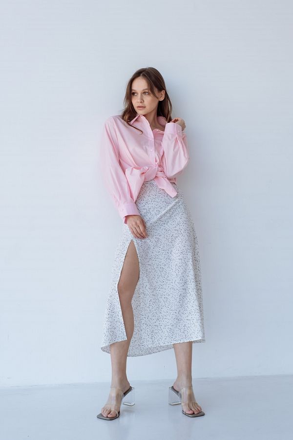 Спідниця міді з роспіркою біла в горох СП001/7 #RU# Юбка миди с роспоркой белая в горох. СП001/7 № 1