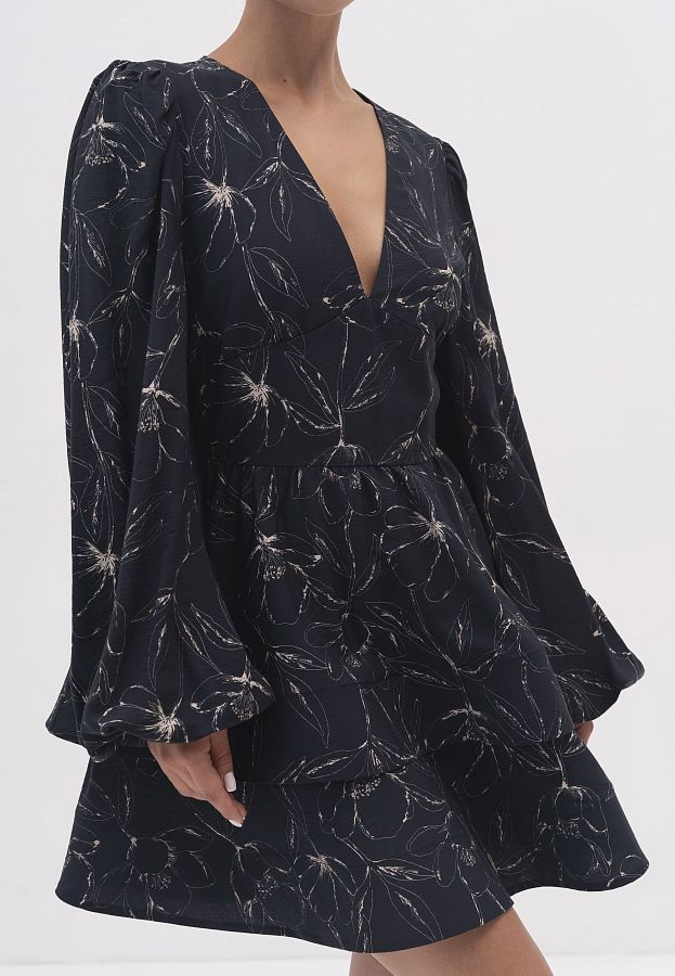 Сукня креш-софт довгий рукав чорна в великі квіти SKS/03 № 3