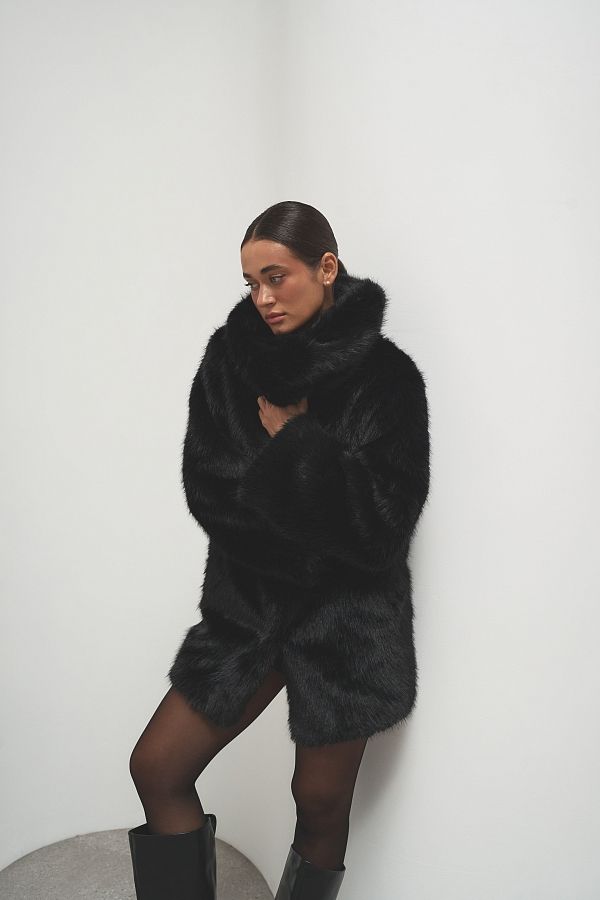 Шубка подовжена еко-норка чорна SHNOR01/02 № 2