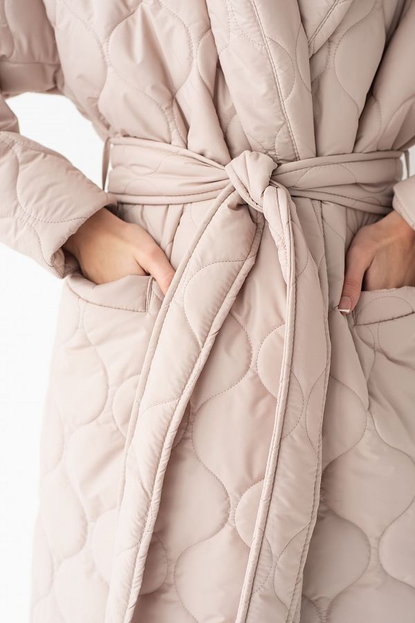 Куртка стьобана довга з поясом візерунок хвилька пудрова МБПЩ001/3 #RU# Куртка стеганная длинная с поясом узор волна пудровая МБПЩ001/3 № 3