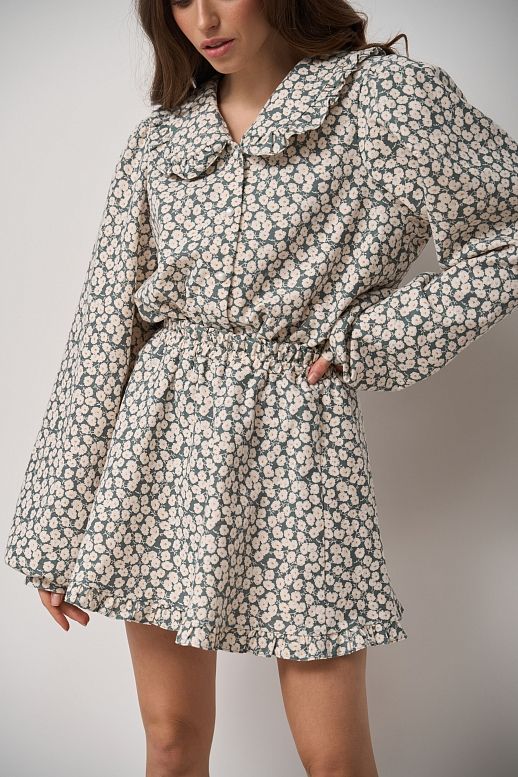 Костюм з бавовни сорочка та спідниця темно-зелений