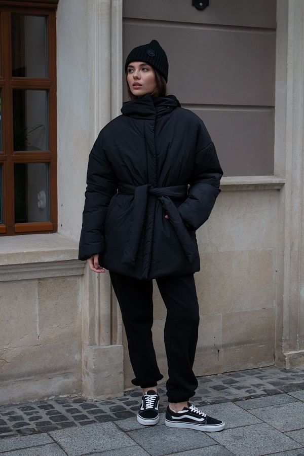 Куртка з поясом на застібці чорна К0422/2 #RU# Куртка с поясом на застежке черная К0422/2 № 3