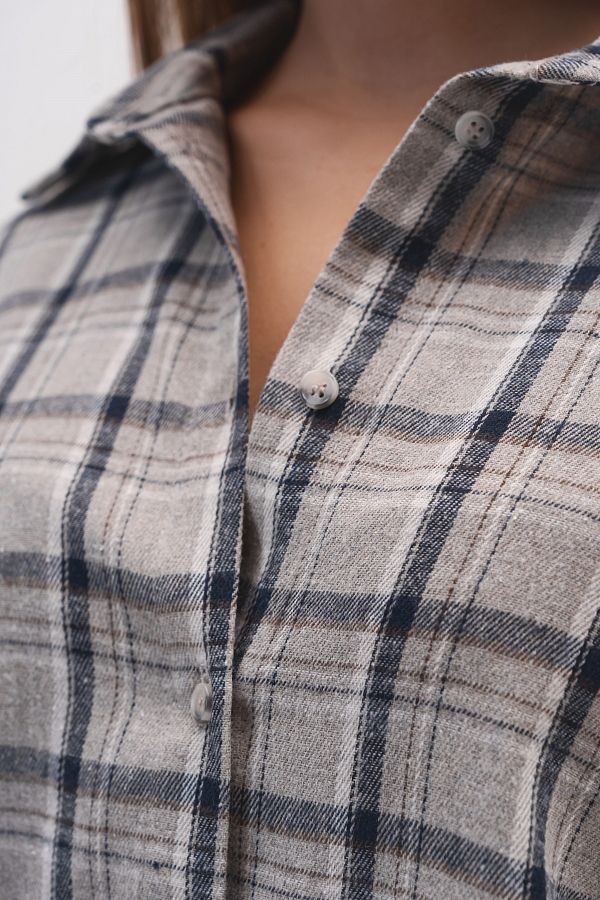 Сорочка oversize в клітинку сіро-блакитна P1409/4 #RU# Рубашка oversize в клеточку серо-голубая P1409/4 № 4
